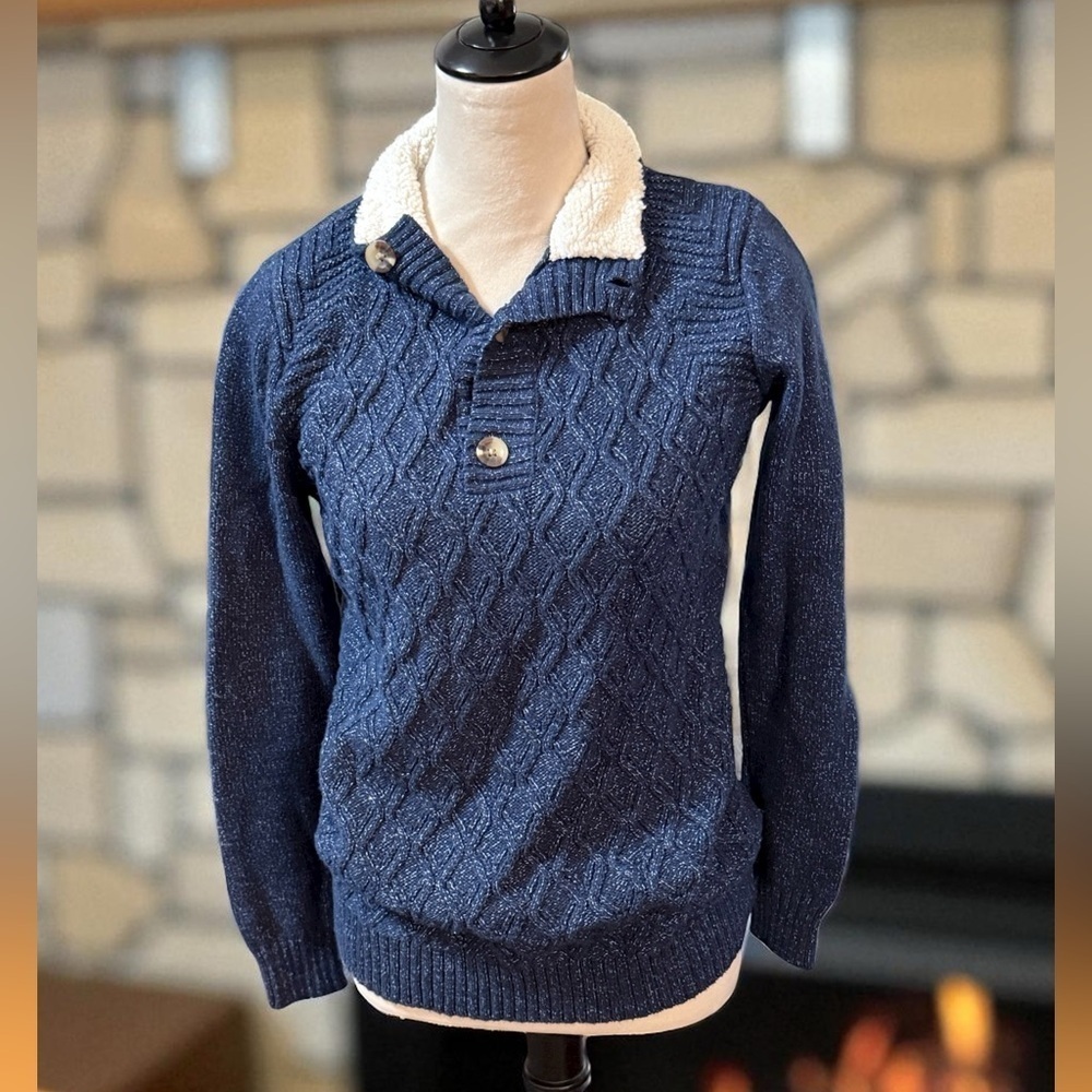Cat & Jack Navy Blue Kids Sweater with Cream Collar